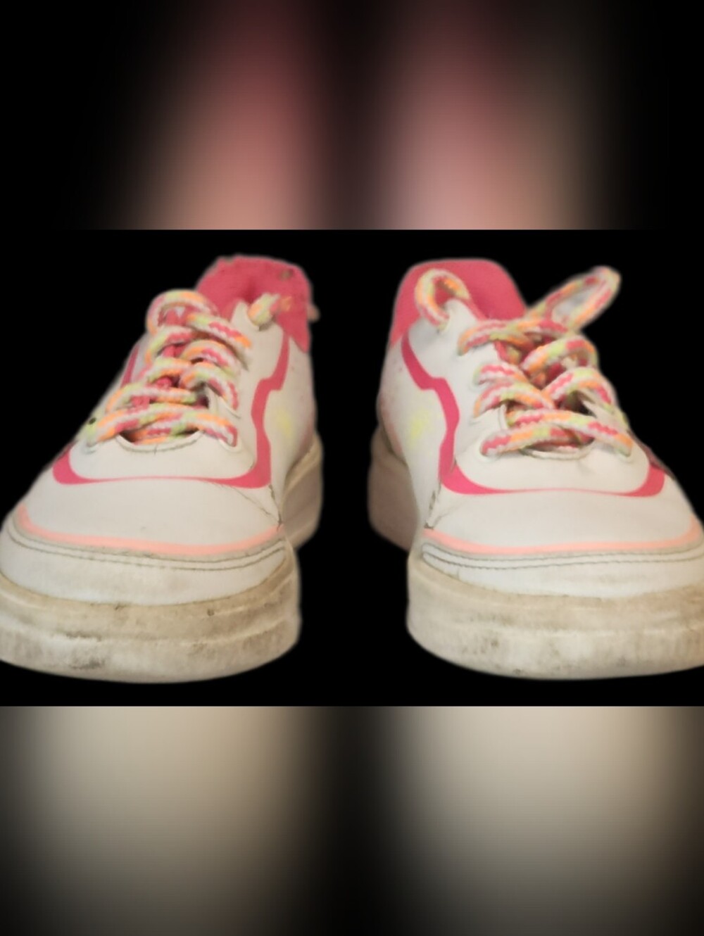 #SH6 Girls' White and Pink Lace-Up Kids Sneakers